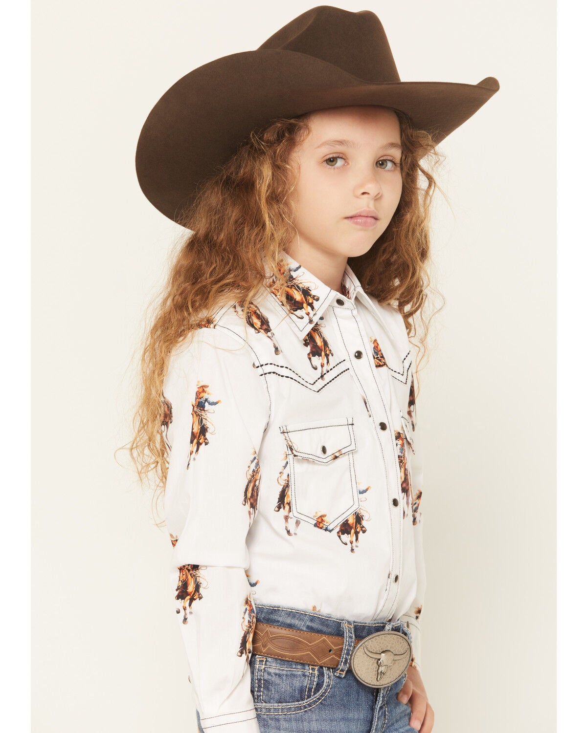 Image #2 - Cowgirl Hardware Girls' Vintage Cowgirl Long Sleeve Snap Stretch Western Shirt, White, hi-res