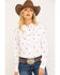 Cruel Girl Women's White Teepee Print Snap Long Sleeve Western Shirt , White, hi-res