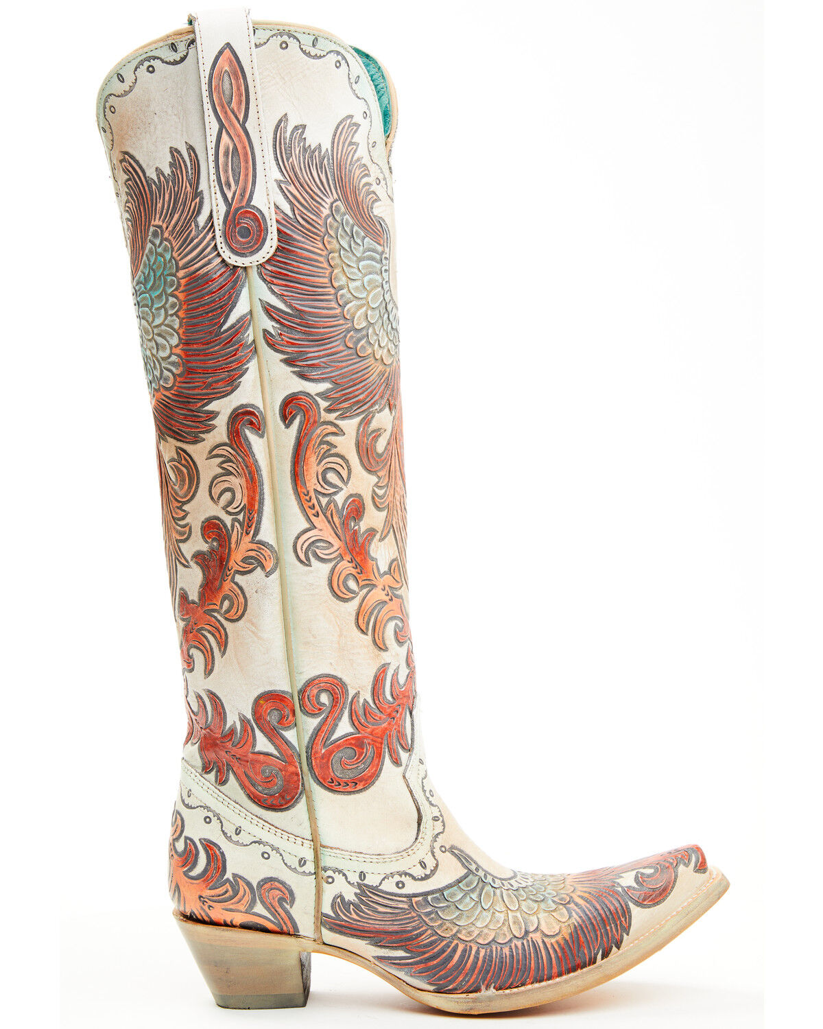 Image #2 - Corral Women's Fire Phoenix Hand Tooled And Painted Tall Western Boots - Snip Toe, White, hi-res