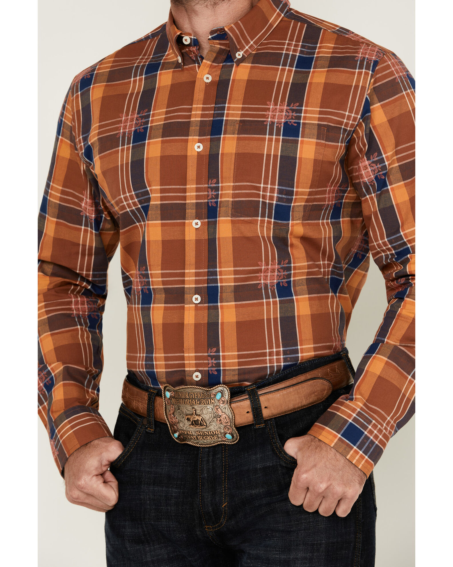 Product Name: Cody James Men's Dobby Plaid Print Long Sleeve Button-Down  Stretch Western Shirt