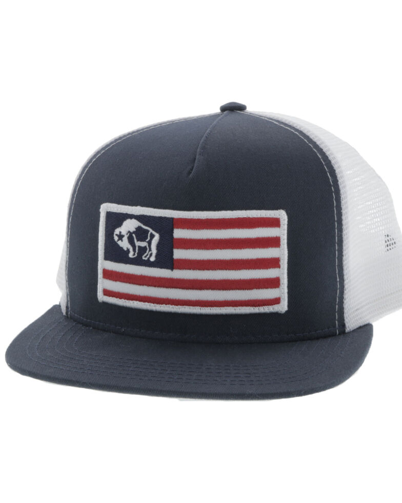 HOOey Men's American Made Buffalo Flag Mesh Ball Cap , Blue, hi-res