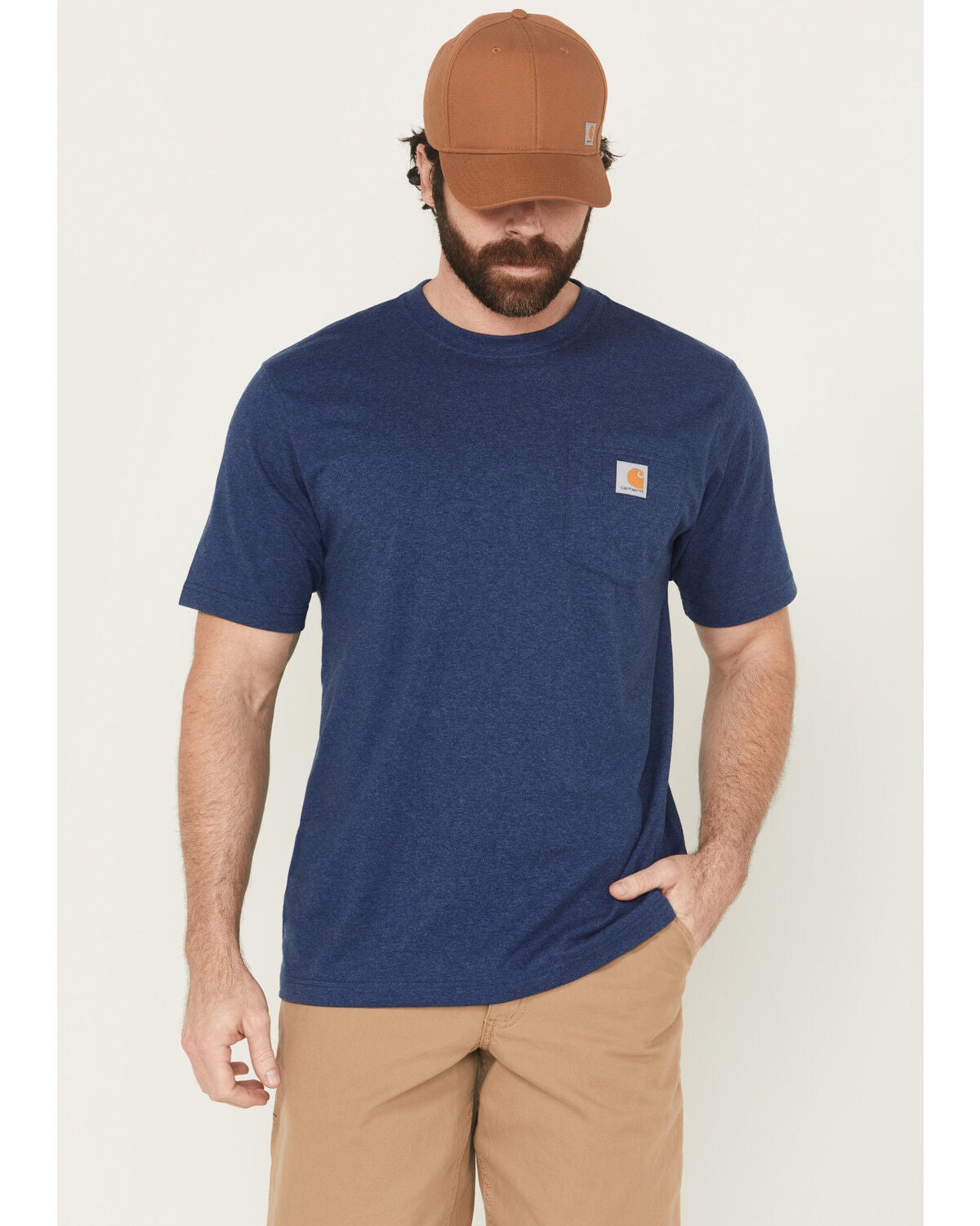 Carhartt Men's Loose Fit Heavyweight Short Sleeve Pocket Work T-Shirt, Heather Blue, hi-res