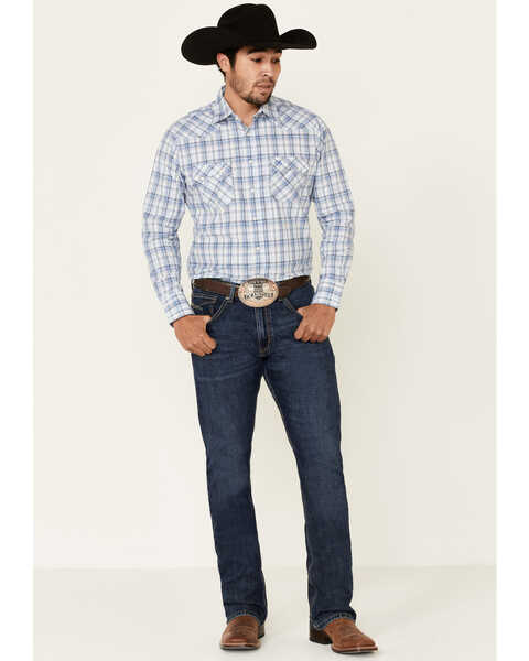 Image #2 - Wrangler Retro Men's Small Plaid Long Sleeve Western Shirt , Blue, hi-res