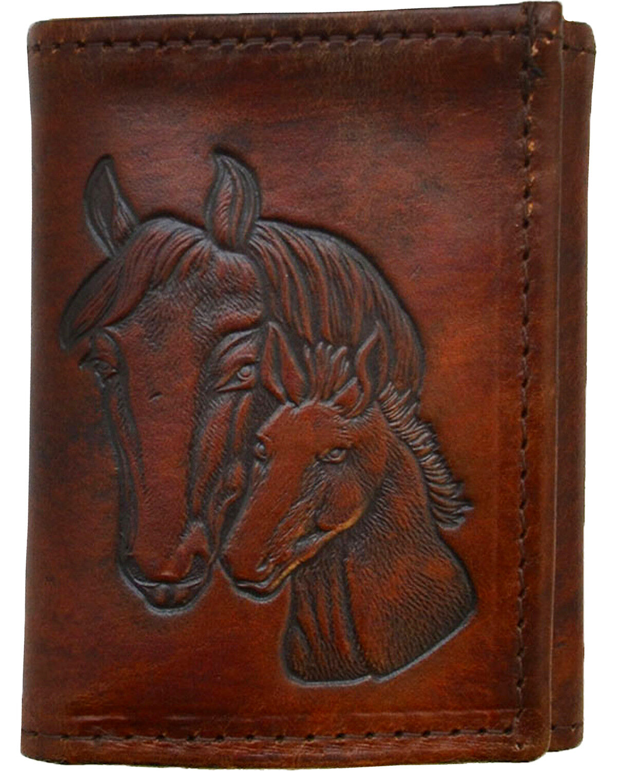 Image #1 - Western Express Men's Brown Horse Tooled Tri-Fold Wallet, Brown, hi-res
