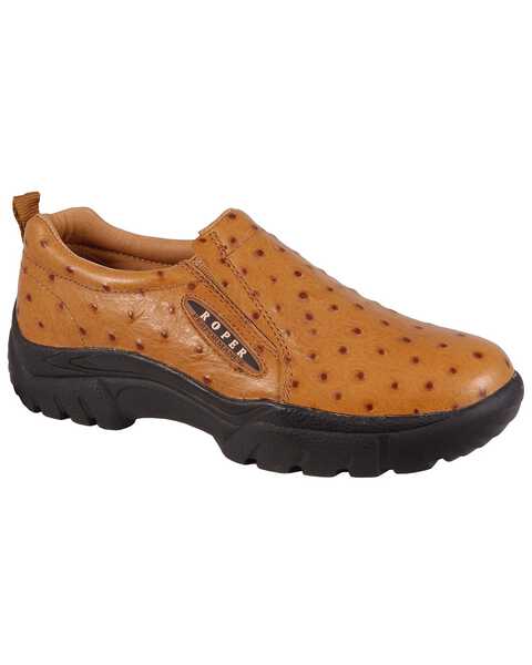 Roper Performance Slip-On Ostrich Print Casual Shoes - Wide, Tan, hi-res
