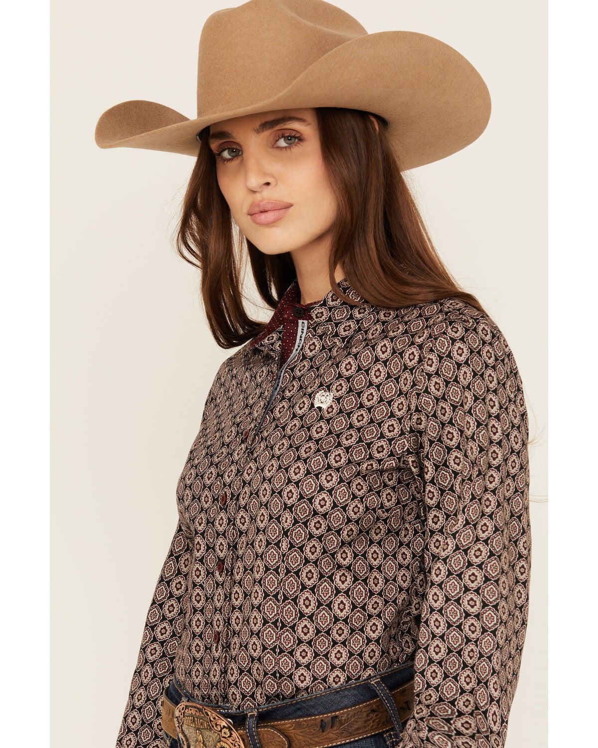 Image #2 - Cinch Women's Medallion Print Long Sleeve Button-Down Western Shirt, Black, hi-res