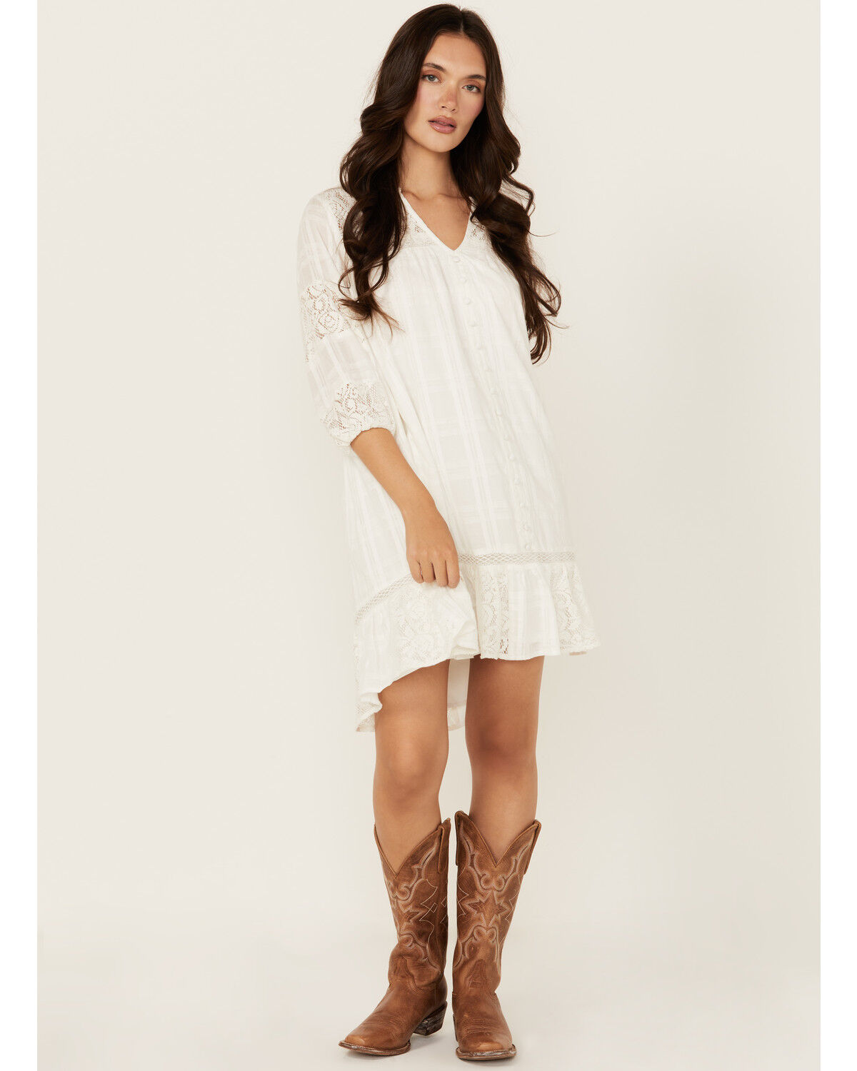 Image #2 - Shyanne Women's Crochet Patchwork Mini Dress, White, hi-res