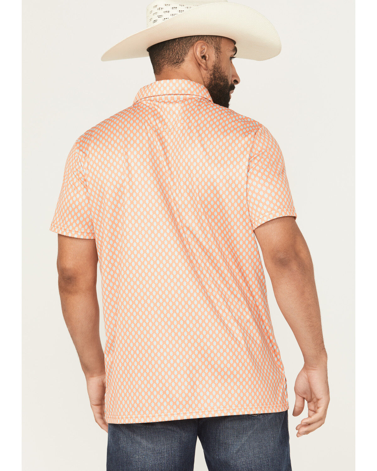 Image #4 - Rock & Roll Denim Men's Geo Print Short Sleeve Button-Down Stretch Polo Shirt, Orange, hi-res
