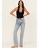 Image #1 - Rock & Roll Denim Women's Light Wash High Rise Rhinestone Studded Bootcut Stretch Denim Jeans, Light Wash, hi-res