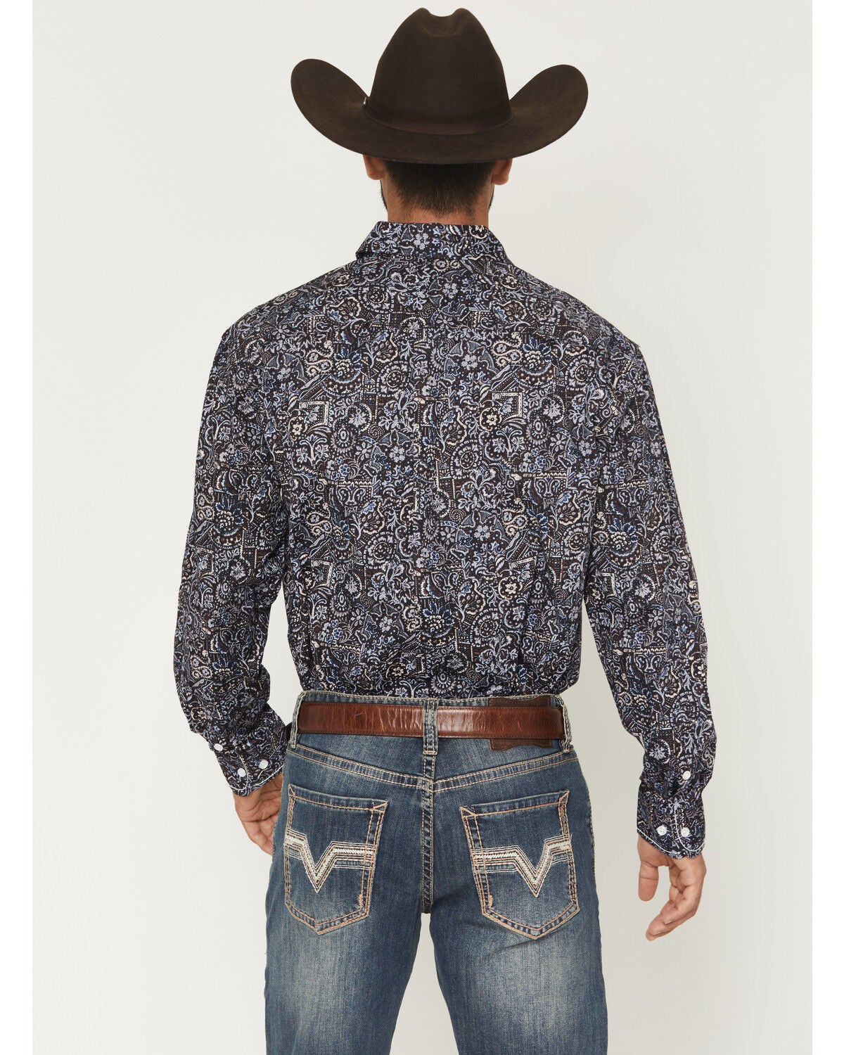 Image #4 - Rough Stock by Panhandle Men's Floral Print Long Sleeve Button-Down Stretch Western Shirt, Dark Brown, hi-res