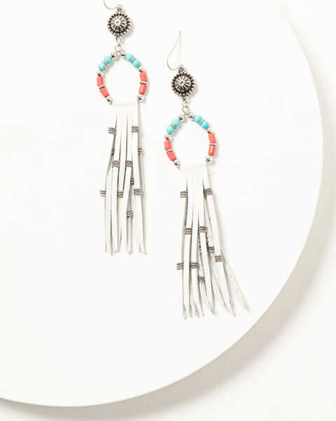 Cowgirl Confetti Women's Beaded Fringe Brave Spirit Earrings, Silver, hi-res