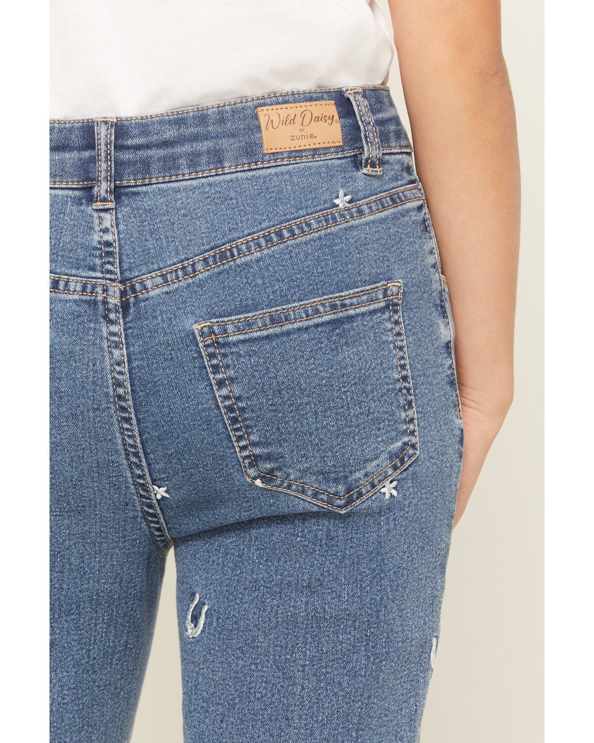 Image #4 - Wild Daisy Girls' Horseshoe Embroidered Mid Rise Flare Stretch Denim Jeans, Multi, hi-res