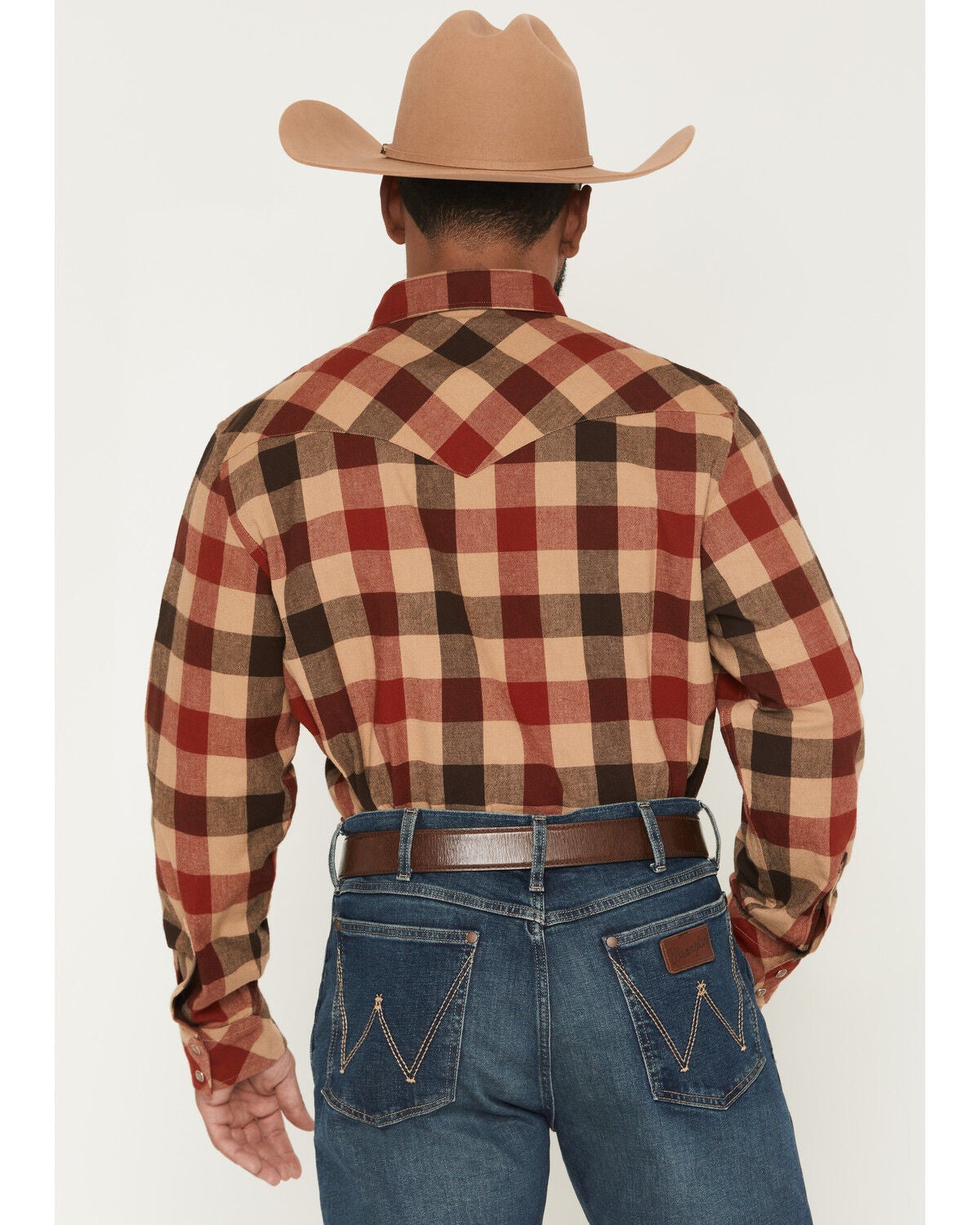 Image #4 - Pendleton Men's Boot Barn Exclusive Wyatt Plaid Print Long Sleeve Snap Western Shirt, Tan, hi-res