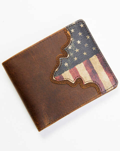 Cody James Men's Brown Distressed Flag Bifold Wallet, Red/white/blue, hi-res