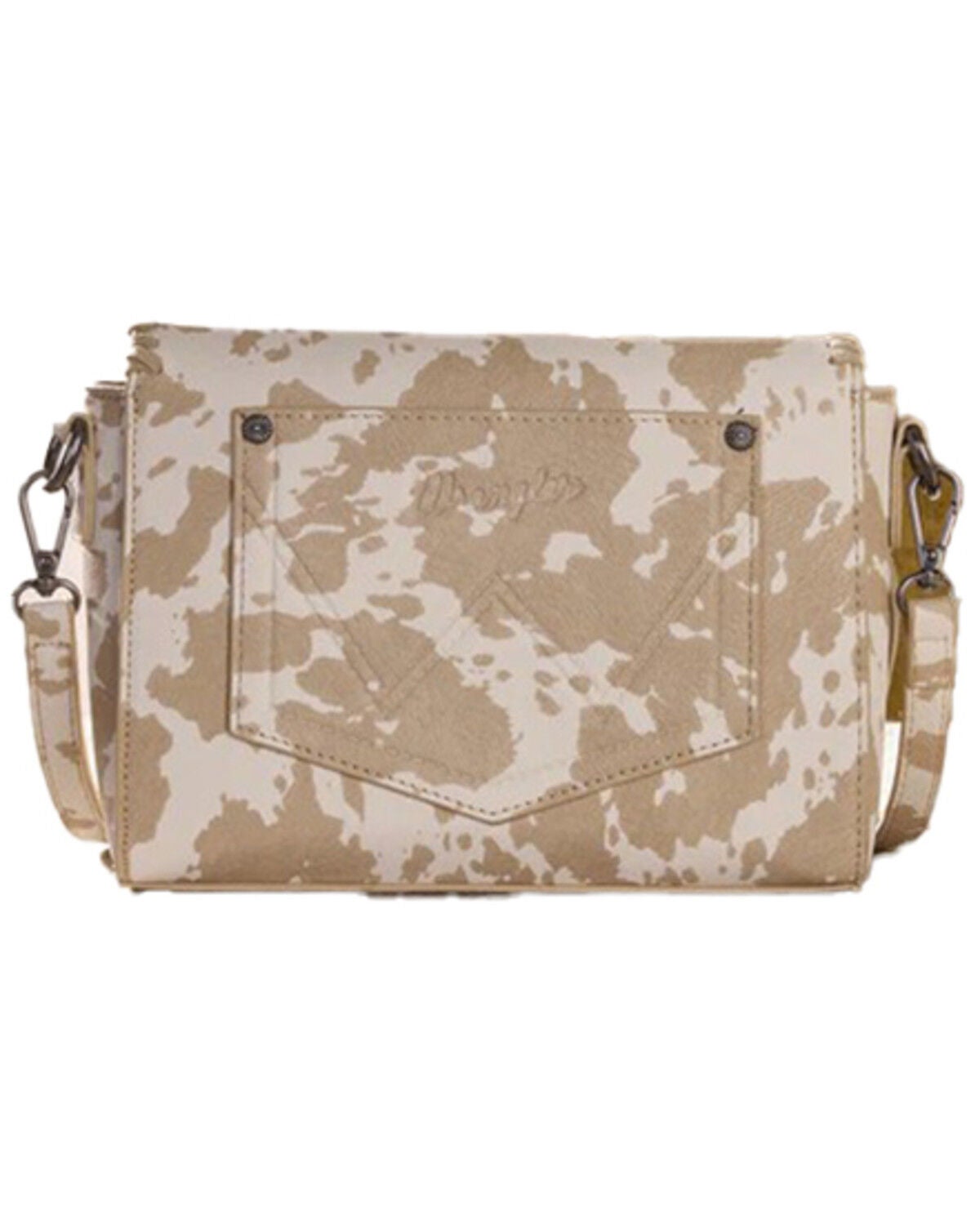 Image #2 - Wrangler Women's Cow Print Fringe Crossbody Bag, Tan, hi-res