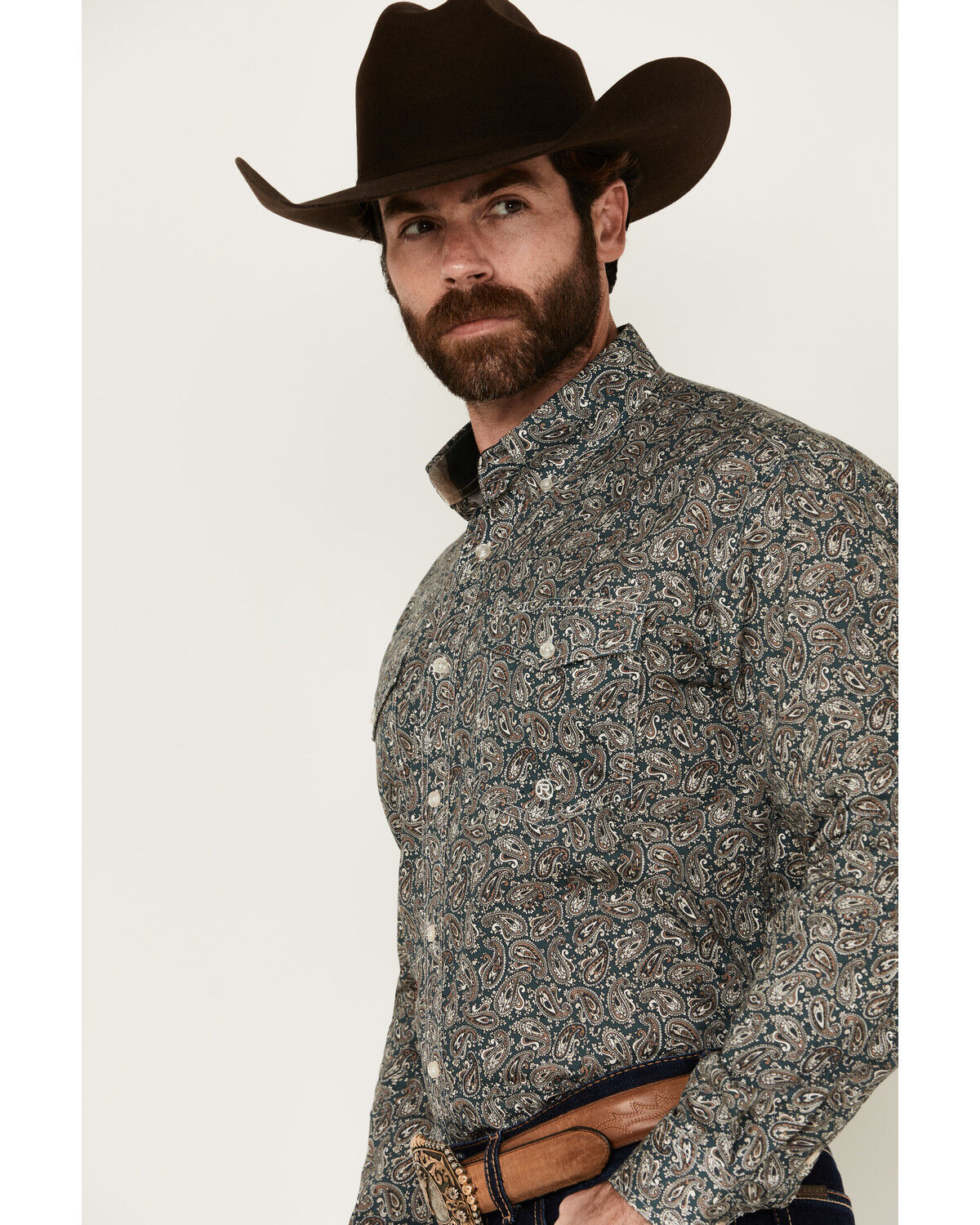 Image #2 - Roper Men's Amarillo Paisley Print Long Sleeve Button-Down Western Shirt, Brown, hi-res