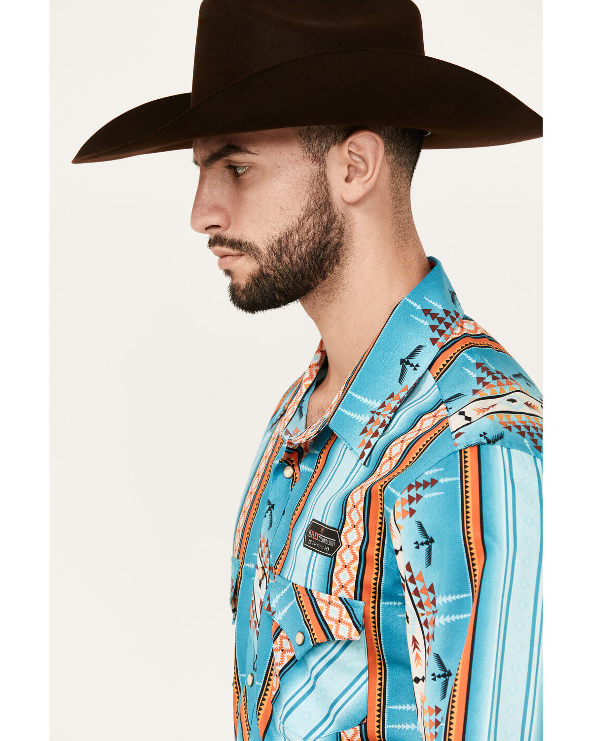 Image #2 - Rock & Roll Denim Men's Southwestern Striped Print Long Sleeve Snap Stretch Western Shirt, Turquoise, hi-res