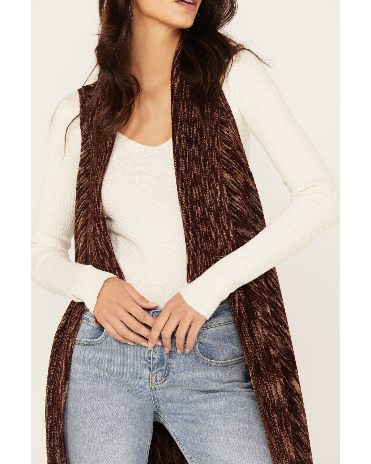 Image #3 - Shyanne Women's Space Dyed Sweater Vest, Maroon, hi-res