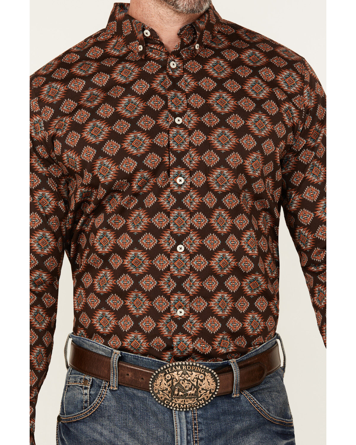 Image #3 - Cody James Men's Bite The Bullet Southwestern Print Long Sleeve Button-Down Stretch Western Shirt, Brown, hi-res