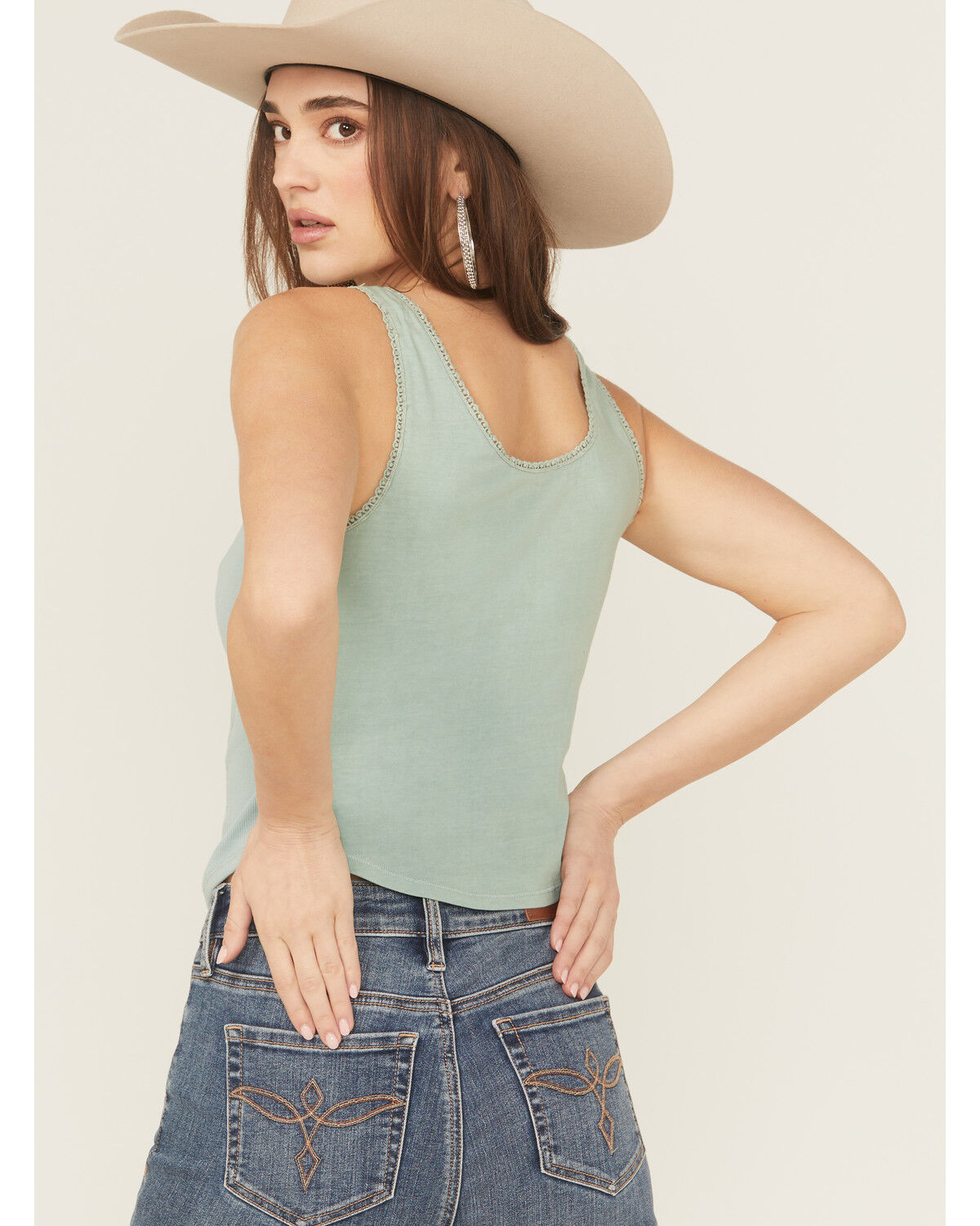 Image #4 - Rock & Roll Denim Women's Embroidered Tank Top, Teal, hi-res