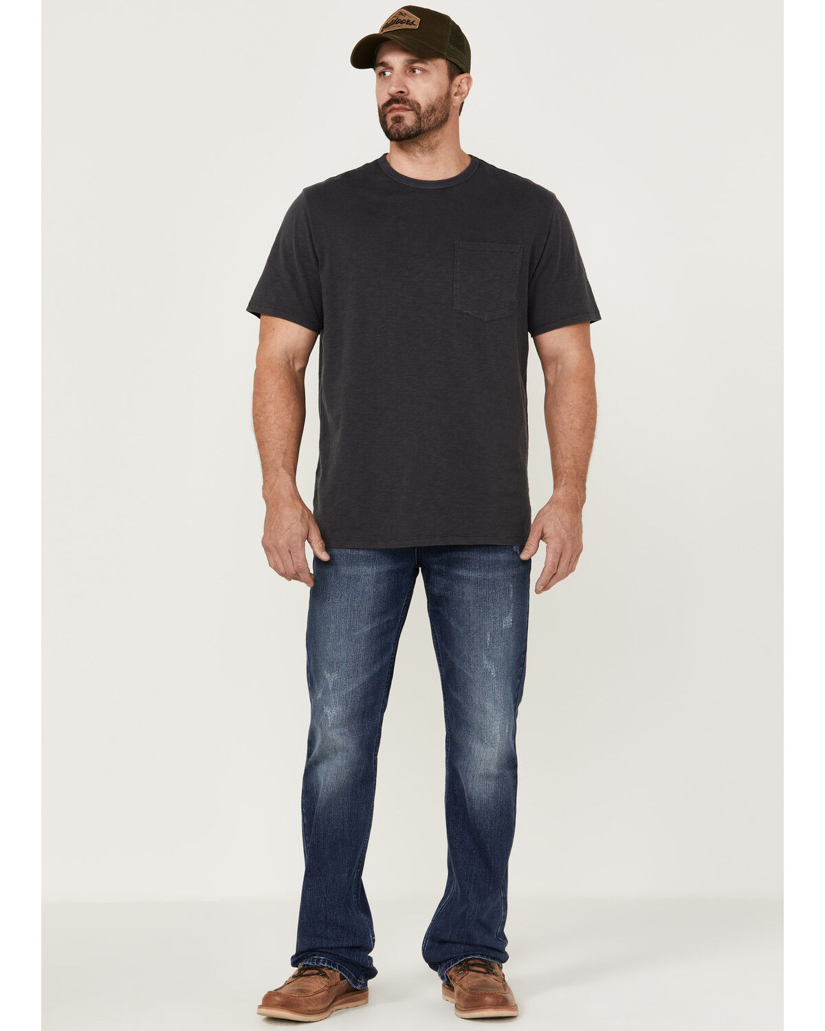 Image #1 - Brothers and Sons Men's Wilderness Distressed Stretch Regular Straight Jeans, Dark Medium Wash, hi-res