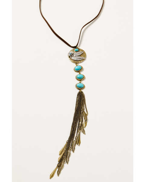 Shyanne Women's Golden Dreamcatcher Feather Tassel Necklace, Gold, hi-res