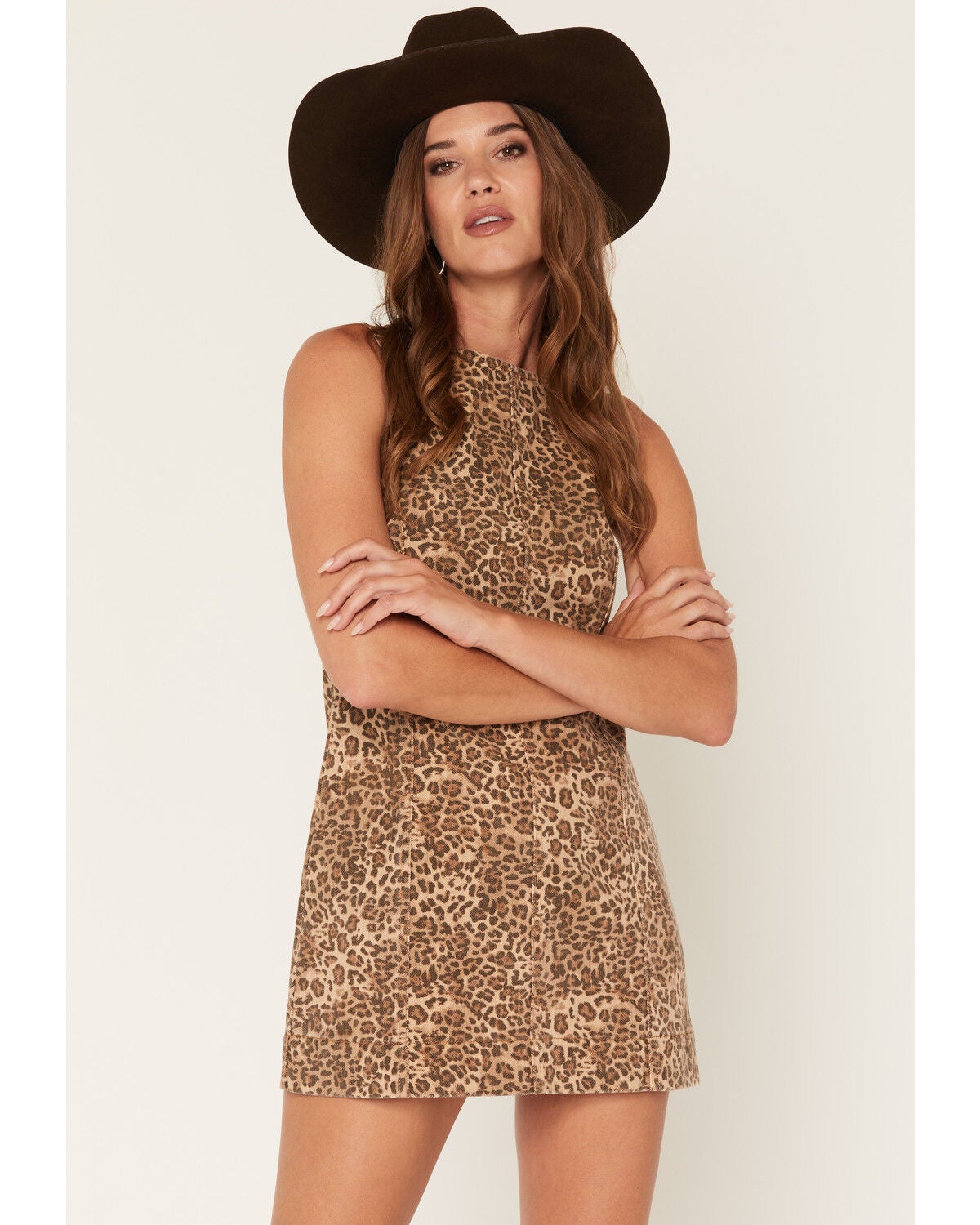 Show Me Your Mumu Women's Boulevard Leopard Print Denim Mini Dress, Brown, hi-res