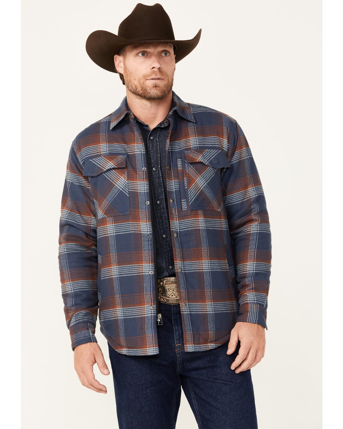 Dakota Grizzly Men's Quilted Tobias Ripstop Plaid Print Snap Flannel Jacket, Navy, hi-res