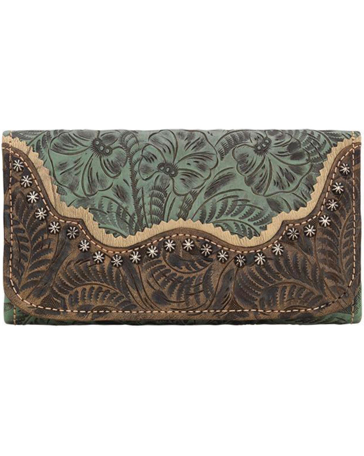 American West Women's Saddle Ridge Tri-Fold Wallet, Turquoise, hi-res