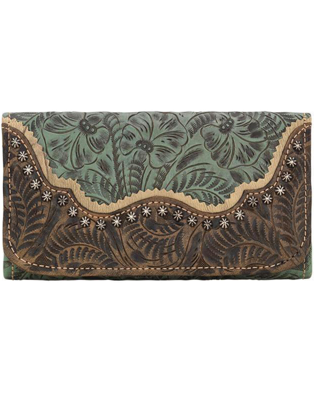 Image #1 - American West Women's Saddle Ridge Tri-Fold Wallet, Turquoise, hi-res