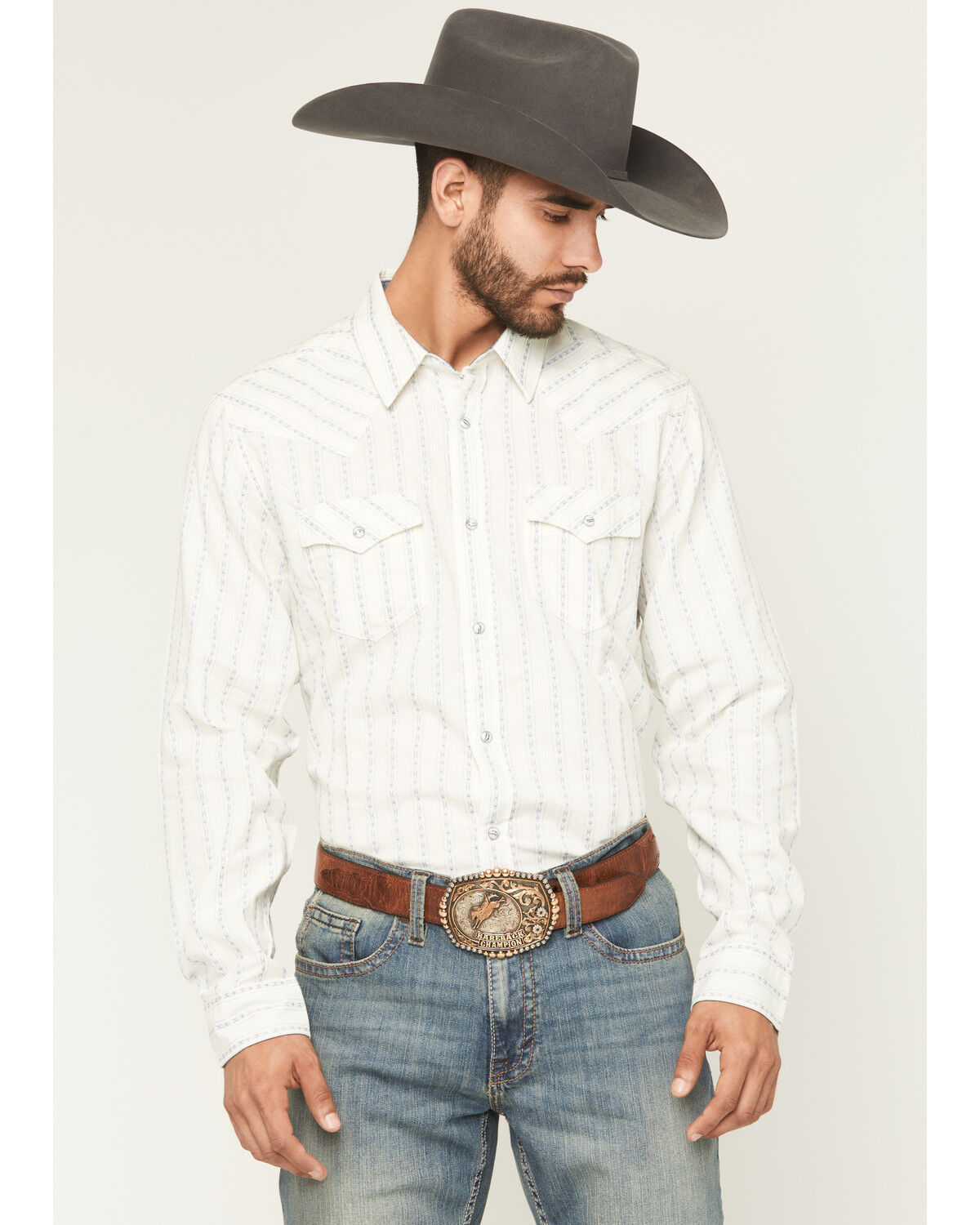 Image #1 - Cody James Men's Wyatt Stripe Print Long Sleeve Snap Western Shirt, White, hi-res