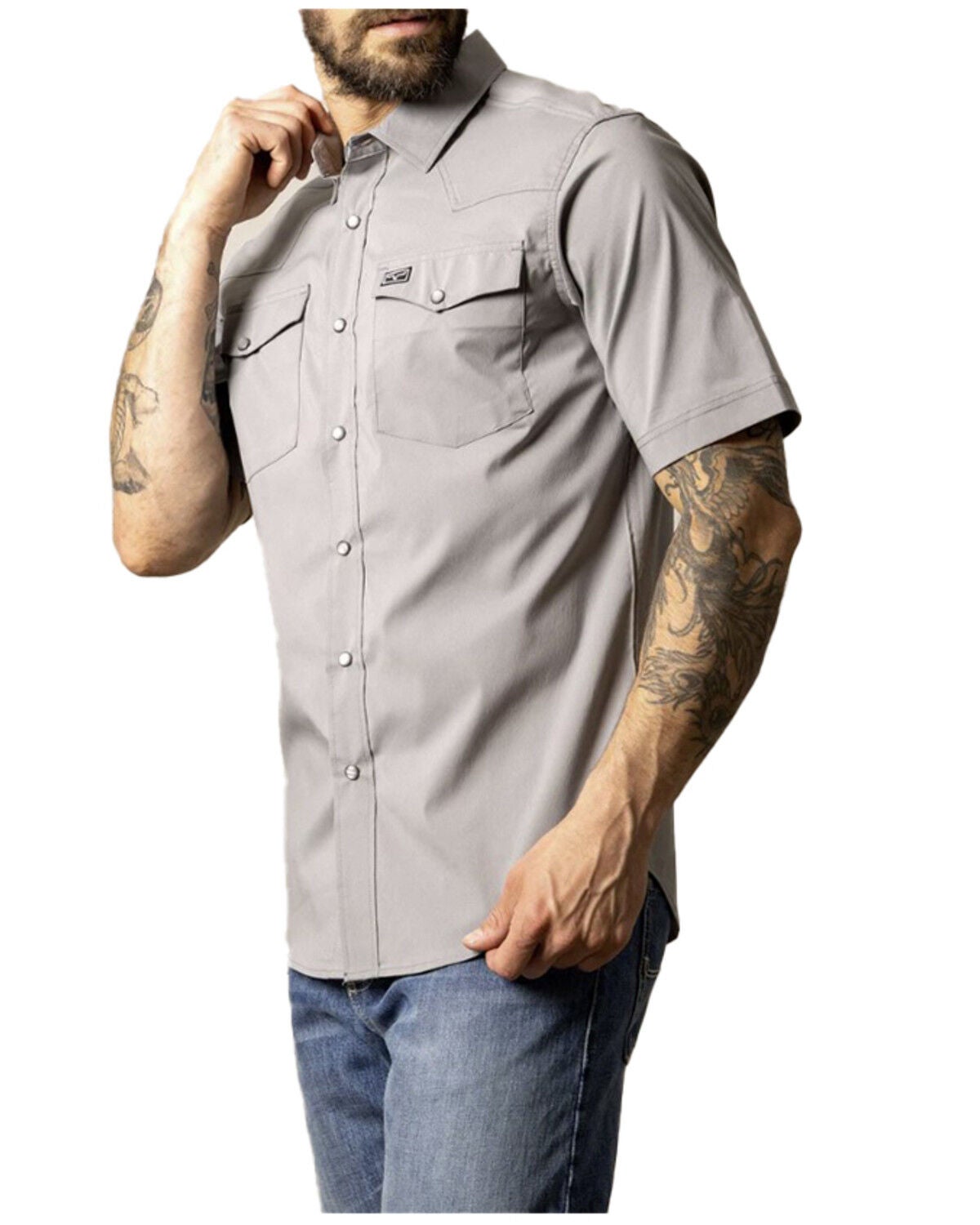 Image #3 - Kimes Ranch Men's Rio Solid Short Sleeve Button-Down Performance Shirt, Grey, hi-res