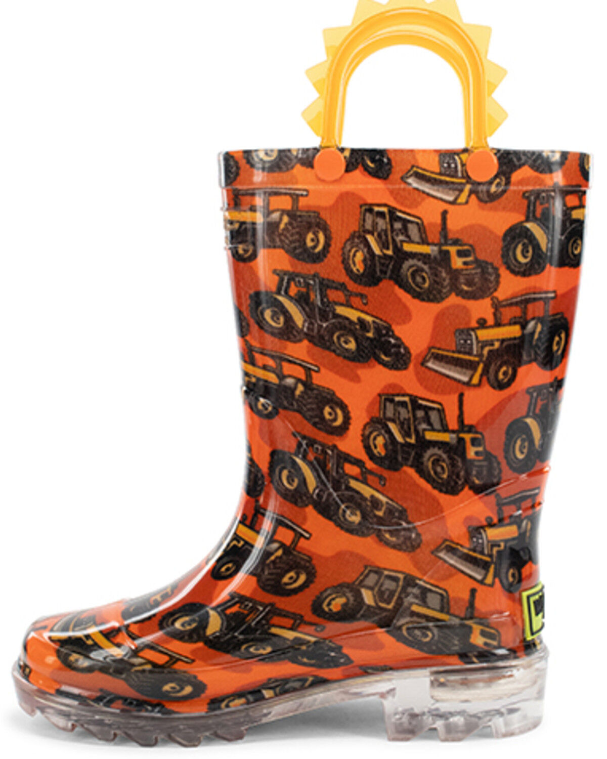 Image #3 - Western Chief Boys' Tractors Lighted Rain Boots - Round Toe, Orange, hi-res
