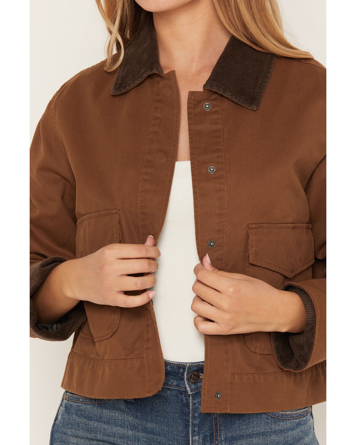 Image #3 - Stoosh Women's Corduroy Collar Barn Jacket, Brown, hi-res
