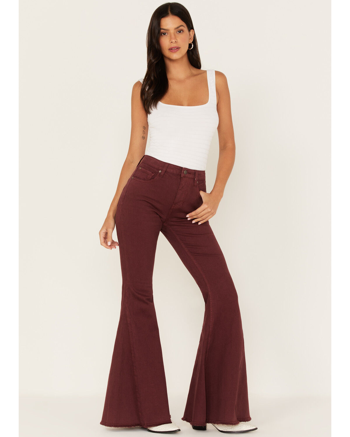 Image #2 - Shyanne Women's High Rise Flare Jeans, Wine, hi-res