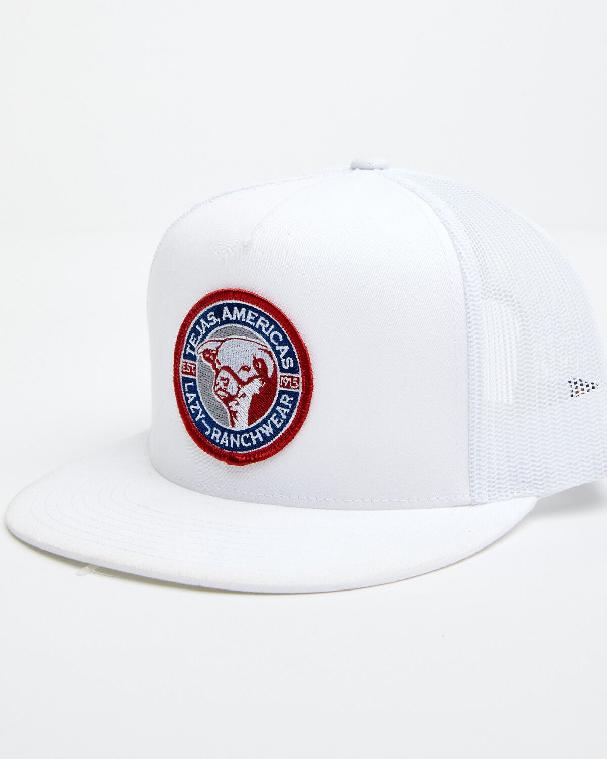 Lazy J Ranch Men's Solid White Tejas Americas Patch Mesh-Back Ball Cap, White, hi-res