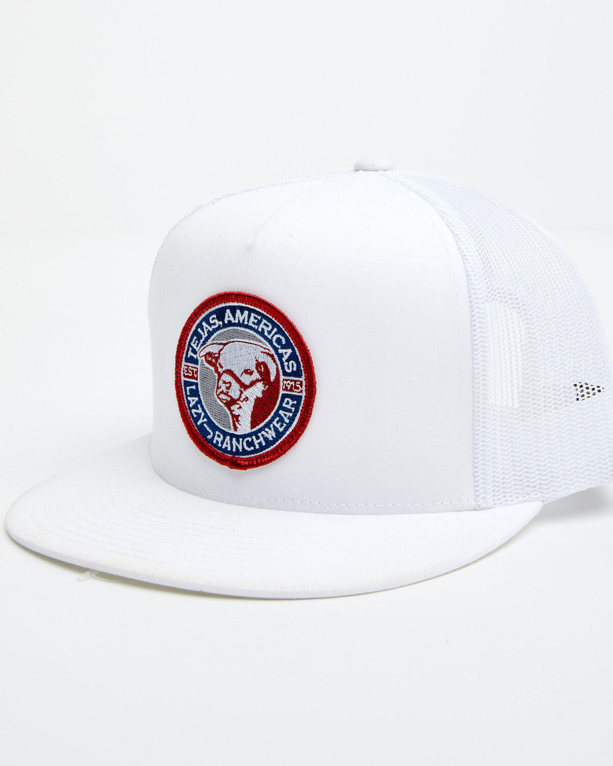Image #1 - Lazy J Ranch Men's Solid White Tejas Americas Patch Mesh-Back Ball Cap, White, hi-res