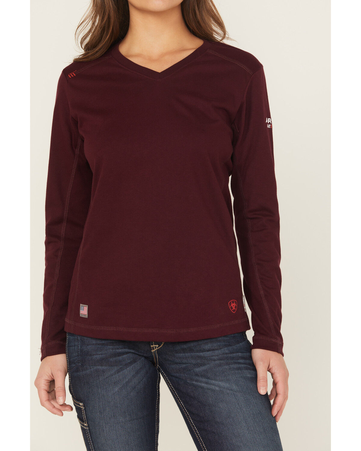 Image #3 - Ariat Women's Malbec FR AC Long Sleeves T-Shirt, Red, hi-res