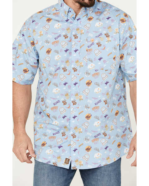 Image #3 - Ariat Men's Mauricio Print Classic Fit Short Sleeve Button-Down Western Shirt, Light Blue, hi-res