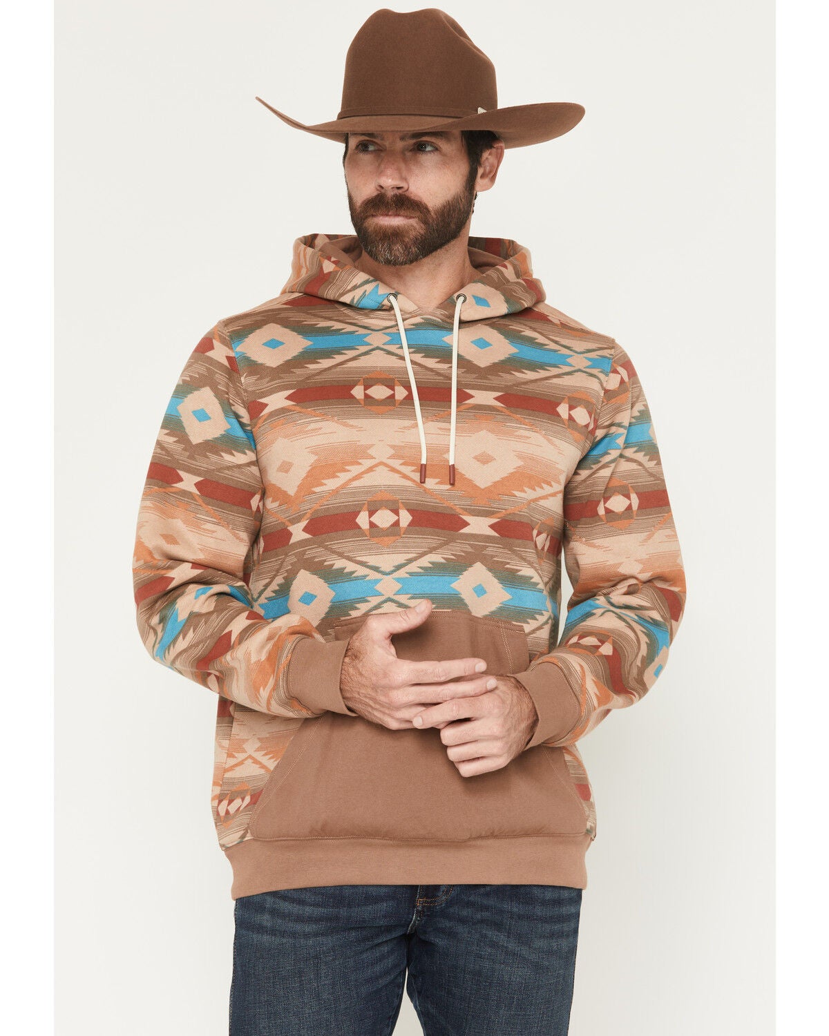 Cody James Men's Denver Southwestern Print Hooded Sweatshirt, Brown, hi-res