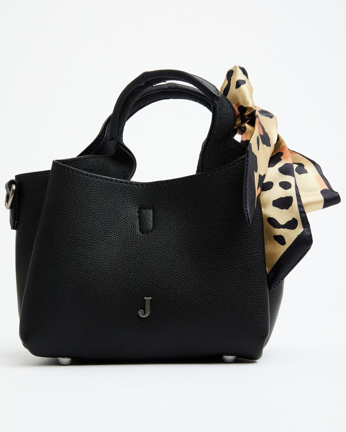 Justin Women's Signature Tiny Tote with Leopard Print Scarf Crossbody Bag, Black, hi-res