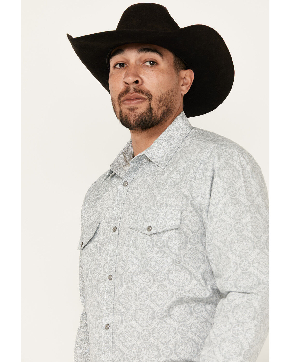 Image #2 - Gibson Trading Co Men's Pavement Medallion Print Long Sleeve Pearl Snap Western Shirt, Light Blue, hi-res