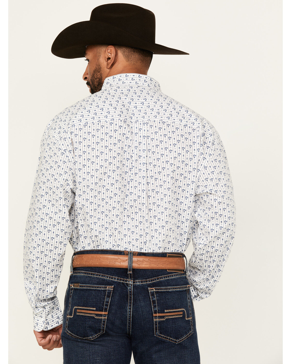 Image #4 - George Strait by Wrangler Men's Floral Striped Long Sleeve Button-Down Stretch Western Shirt - Tall, White, hi-res
