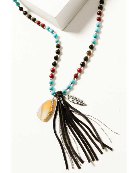 Image #1 - Shyanne Women's Dakota Agate Beaded Tassel Necklace , Silver, hi-res
