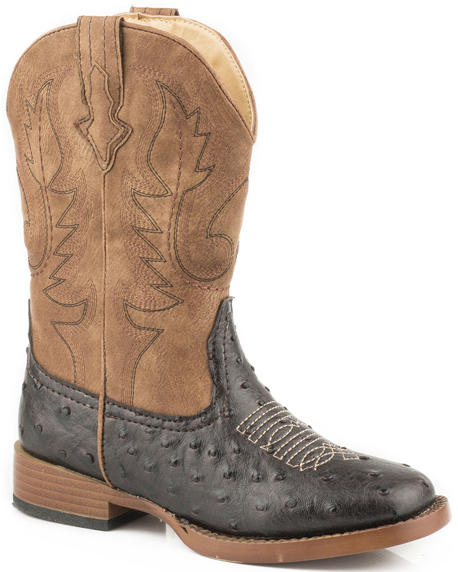 Roper Boys Faux Ostrich Print Western Boots Square Toe
