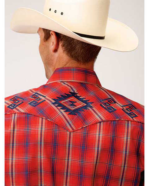 Image #2 - Roper Men's Red Plaid Southwestern Embroidered Long Sleeve Western Shirt , Red, hi-res