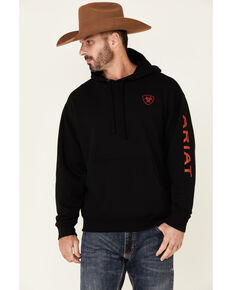 Ariat Men's Black Sleeve Logo Pullover Hooded Sweatshirt , Black, hi-res