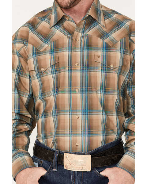 Image #3 - Stetson Men's Ombre Plaid Print Long Sleeve Snap Western Shirt, Brown, hi-res