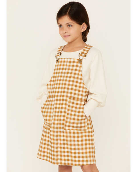 Image #4 - Hayden Girls' Checkered Overall Dress, Mustard, hi-res