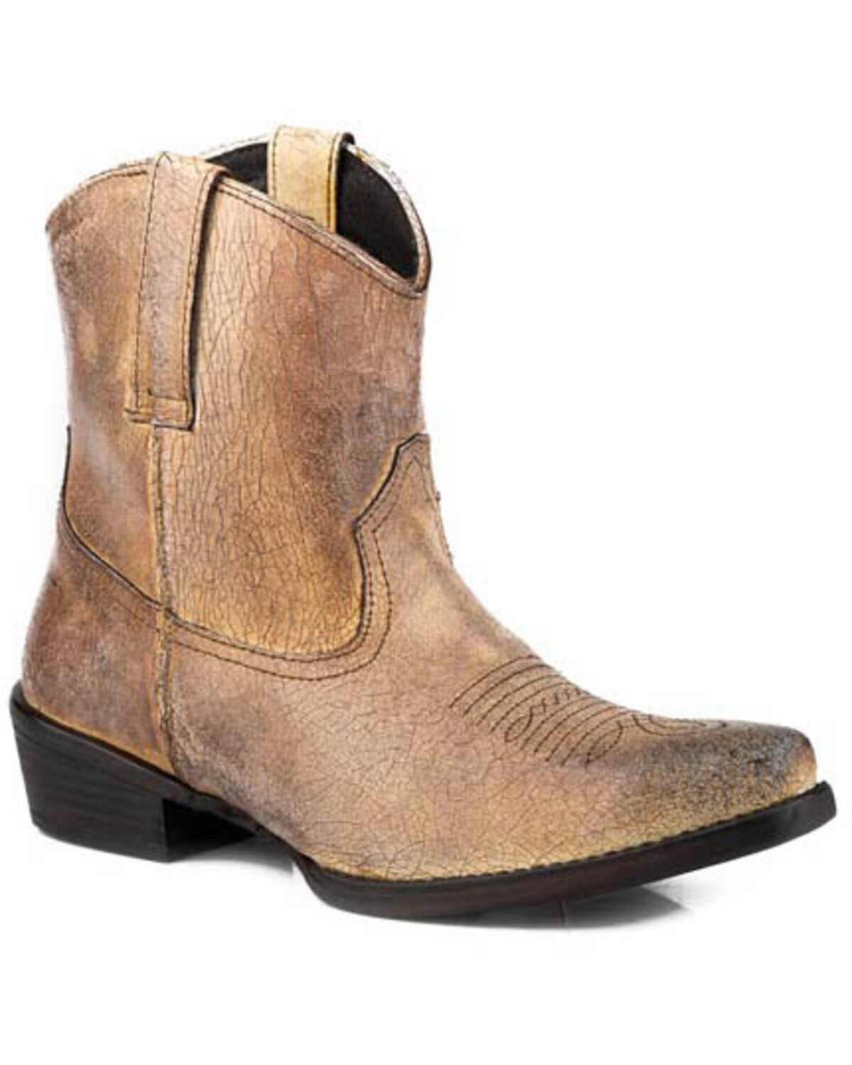 Image #1 - Roper Women's Dusty Suede Western Booties - Snip Toe, Tan, hi-res